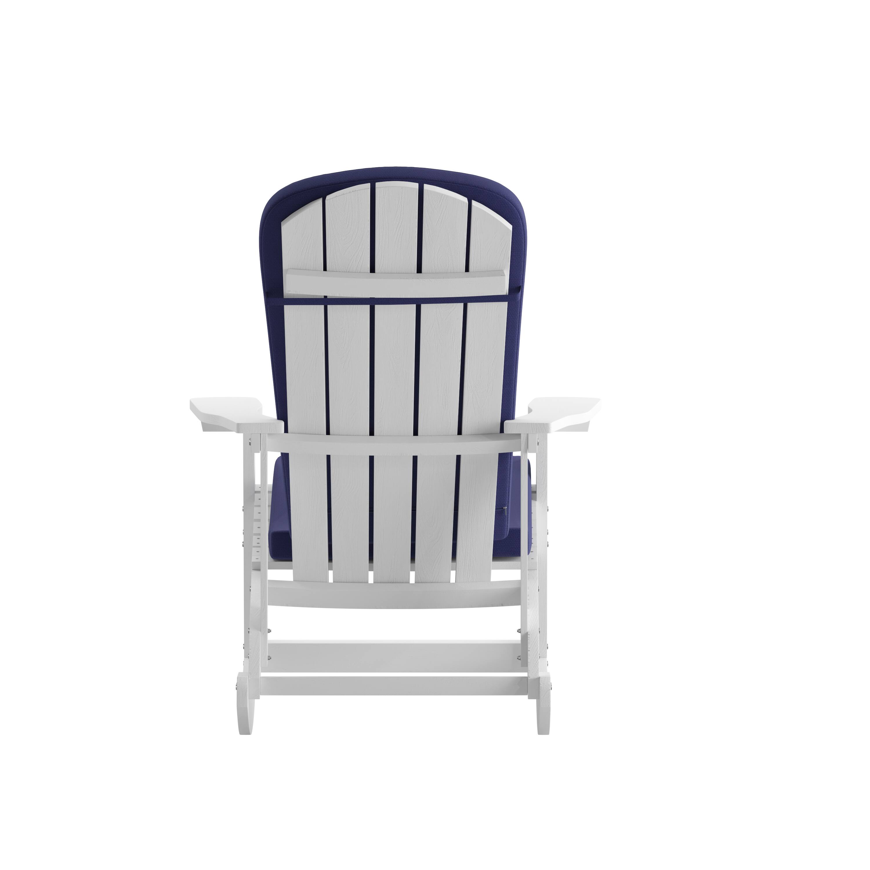 Alt View 10. Emma + Oliver - Marcy Set of 2 All-Weather Poly Resin Adirondack Rocking Chairs with Cushions - Blue Cushions/White Frame.