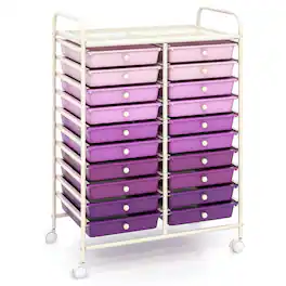 Costway - 20 Drawers Rolling Storage Cart Art Craft Organizer on Wheels Multipurpose - Purple