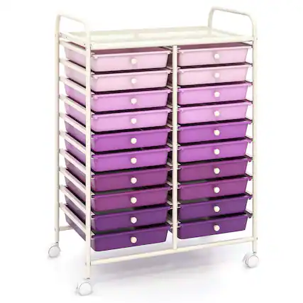 Front. Costway - Costway 20 Drawers Rolling Storage Cart Art Craft Organizer on Wheels Multipurpose - Purple.