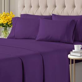 CGK Linens - Ultra Soft Solid 6 Piece Sheet Set - Comfortable Bed Sheets & Extra Pillowcases - Purple