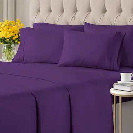 Front. CGK Linens - Ultra Soft Solid 6 Piece Sheet Set - Comfortable Bed Sheets & Extra Pillowcases - Purple.