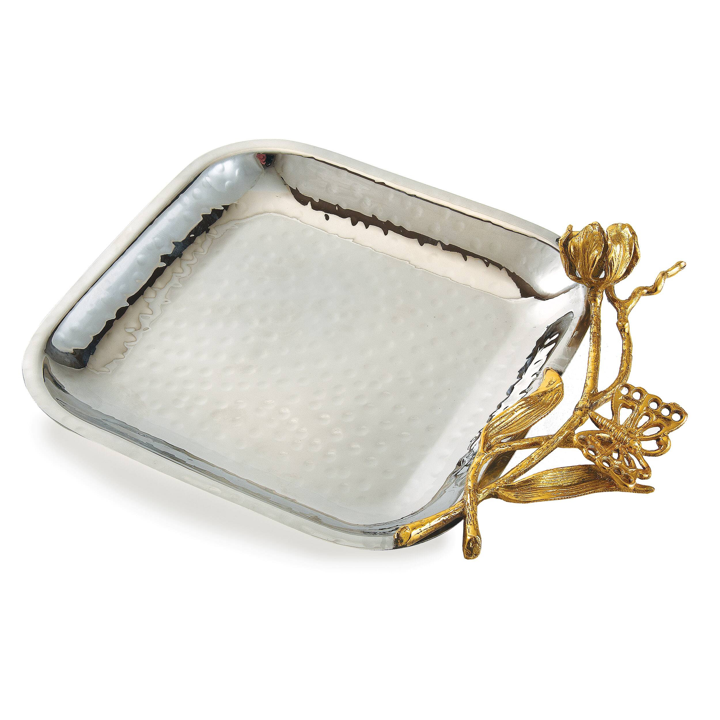 Front. Jiallo - Gold Butterfly square tray - Silver/Gold.