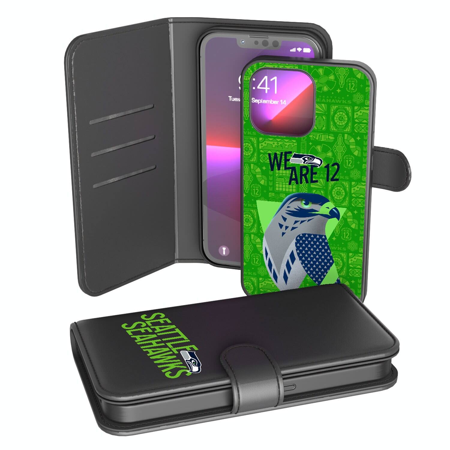Keyscaper - NFL - Seattle Seahawks iPhone Wallet Case - 14 - Black