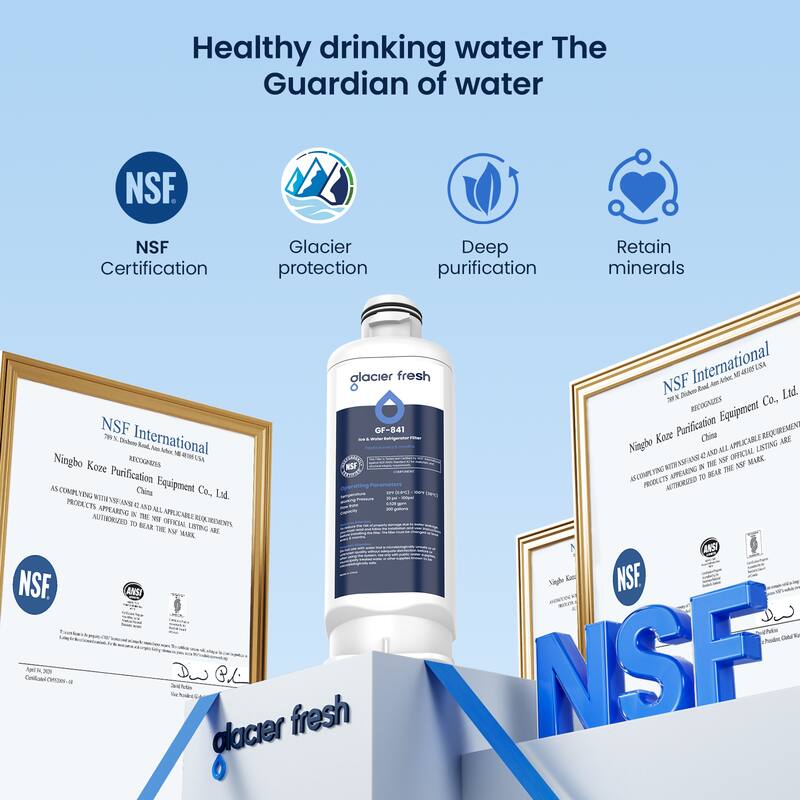 Healthy drinking water The Guardian of water

NSF Certification
Glacier protection
Deep purification
Retain minerals

glacier fresh

NSF International
7777 North Dixboro Road, Ann Arbor, MI 48105 USA Ltd.
RECOGNIZES Ningbo Koze Purification Equipment Co., Ltd. AS COMPLYING WITH NSF/ANSI 42 AND ALL APPLICABLE REQUIREMENTS. PRODUCTS APPEARING IN THE NSF OFFICIAL LISTING ARE AUTHORIZED TO BEAR THE NSF MARK.

NSF International
7777 North Dixboro Road, Ann Arbor, MI 48105 USA Ltd.
RECOGNIZES Ningbo Koze Purification Equipment Co., Ltd. AS COMPLYING WITH NSF/ANSI 42 AND ALL APPLICABLE REQUIREMENTS. PRODUCTS APPEARING IN THE NSF OFFICIAL LISTING ARE AUTHORIZED TO BEAR THE NSF MARK.

glacier fresh

NSF
ANSI NSF