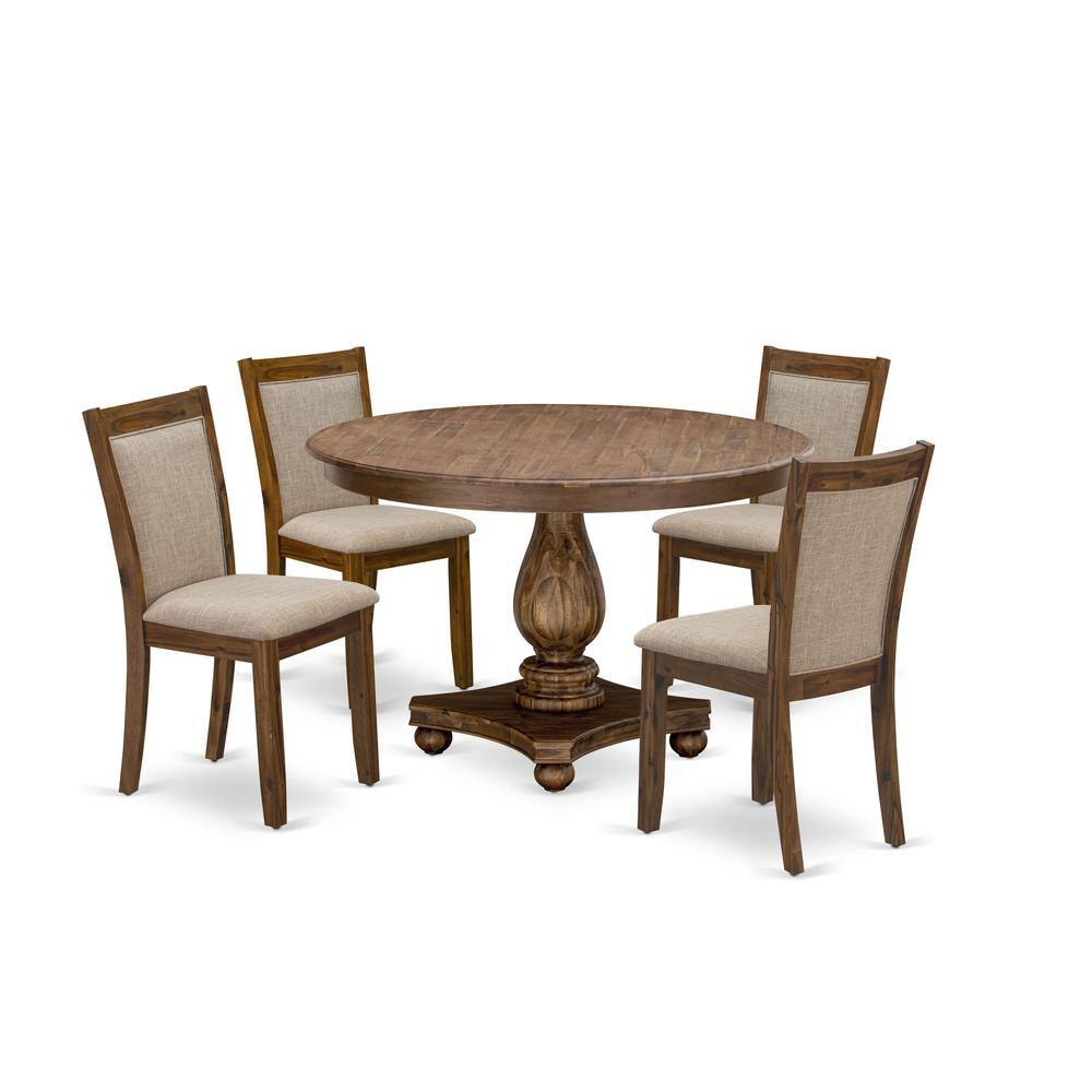 Alt View 3. East West Furniture - F2MZ5-N04 5-Pc Kitchen Dining Table Set - Pedestal Table and 4 Light Tan Parson Chairs with High Back - Antique Walnut - Antique Walnut.