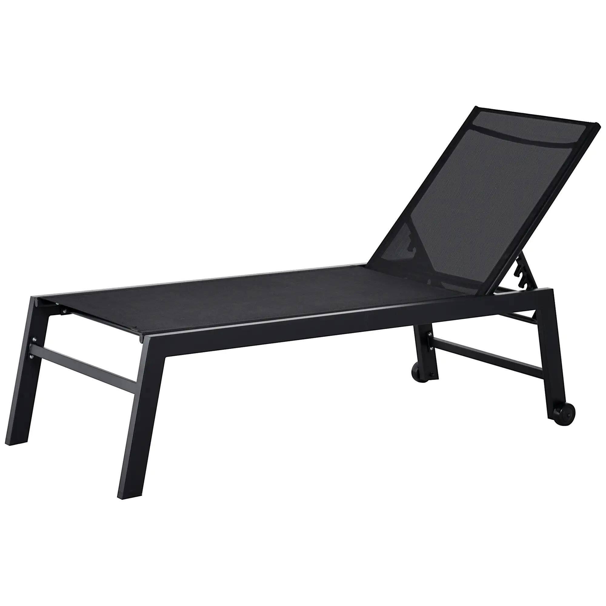 Angle. Resenkos - Resenkos Outdoor Chaise Lounge With Wheels, Five Position Recliner For Sunbathing, Suntanning, Steel Frame, Black - Black.