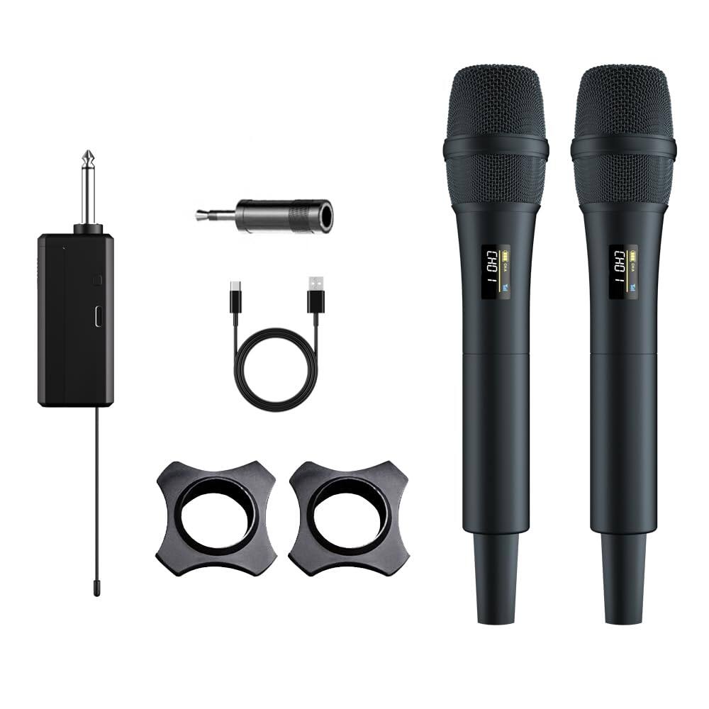 PO3TICJUNKI3 - Dual Uhf Wireless Microphone System Handheld Mics Range Noise Cancelling Rechargeable For Dj live - Default