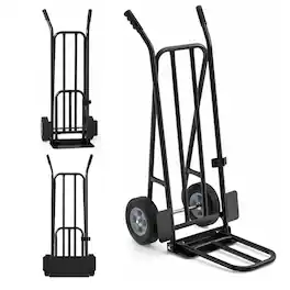 Costway - Folding Hand Truck Dolly 660 lbs Metal Moving Cart with Dual Nose Plates 8 Wheels - Black
