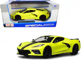 2020 Chevrolet Corvette Stingray Z51 Coupe Yellow with Black Stripes 1/24 Diecast Model Car by Maisto