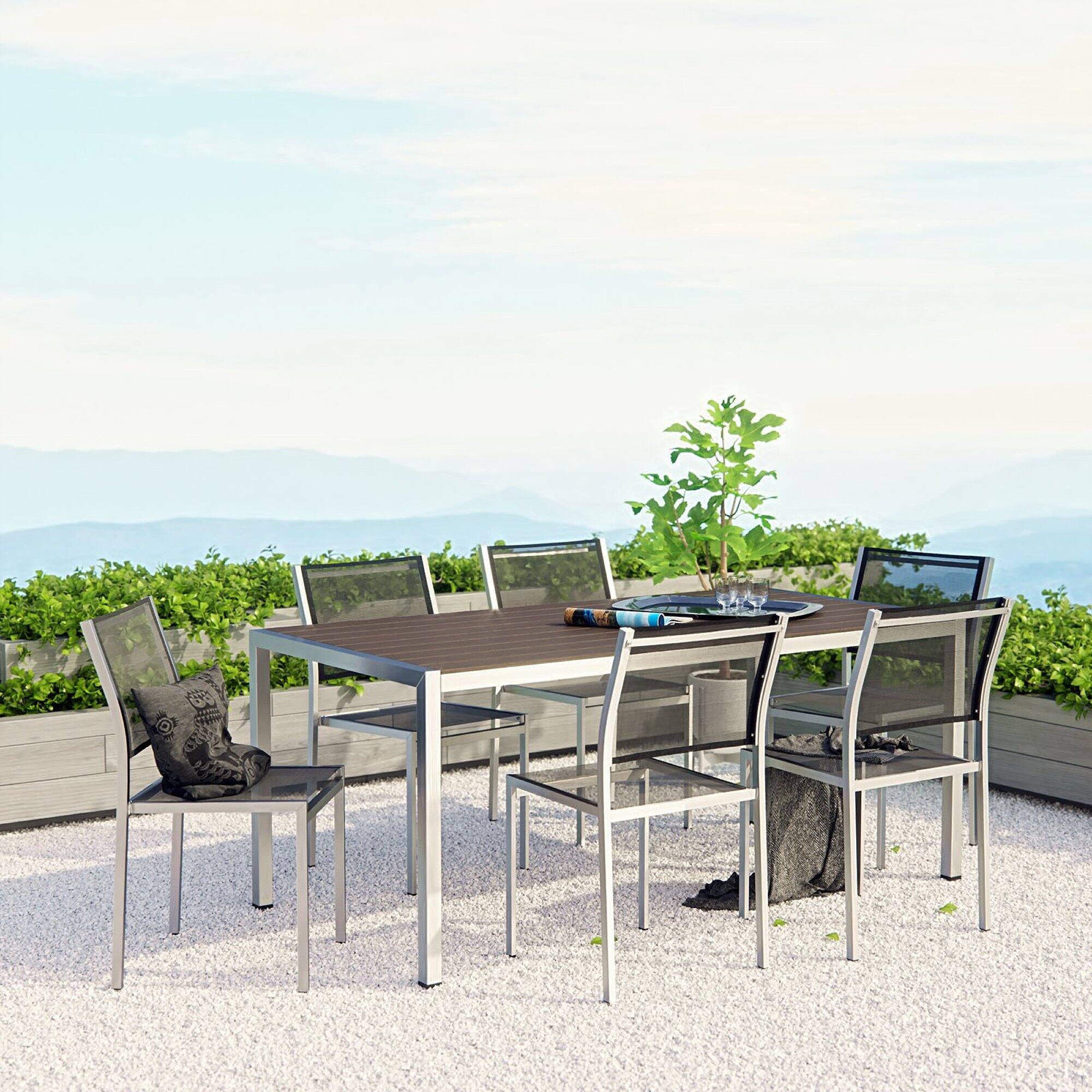 Front. Modway - Shore 7 Piece Outdoor Patio Aluminum Dining Set by Modway - Silver Black.