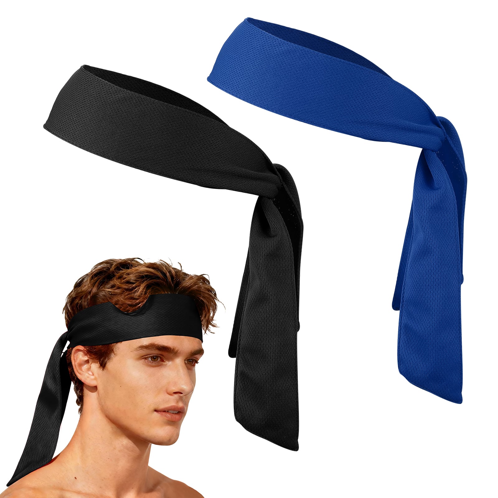 Unique Bargains - Tie Sweatband Headband, Adjustable Non-Slip Moisture Wicking Athletic Headband, 2pcs - For Tennis/Karate/Workout/Yoga - Black/Bright Blue price history on PriceWatchPro