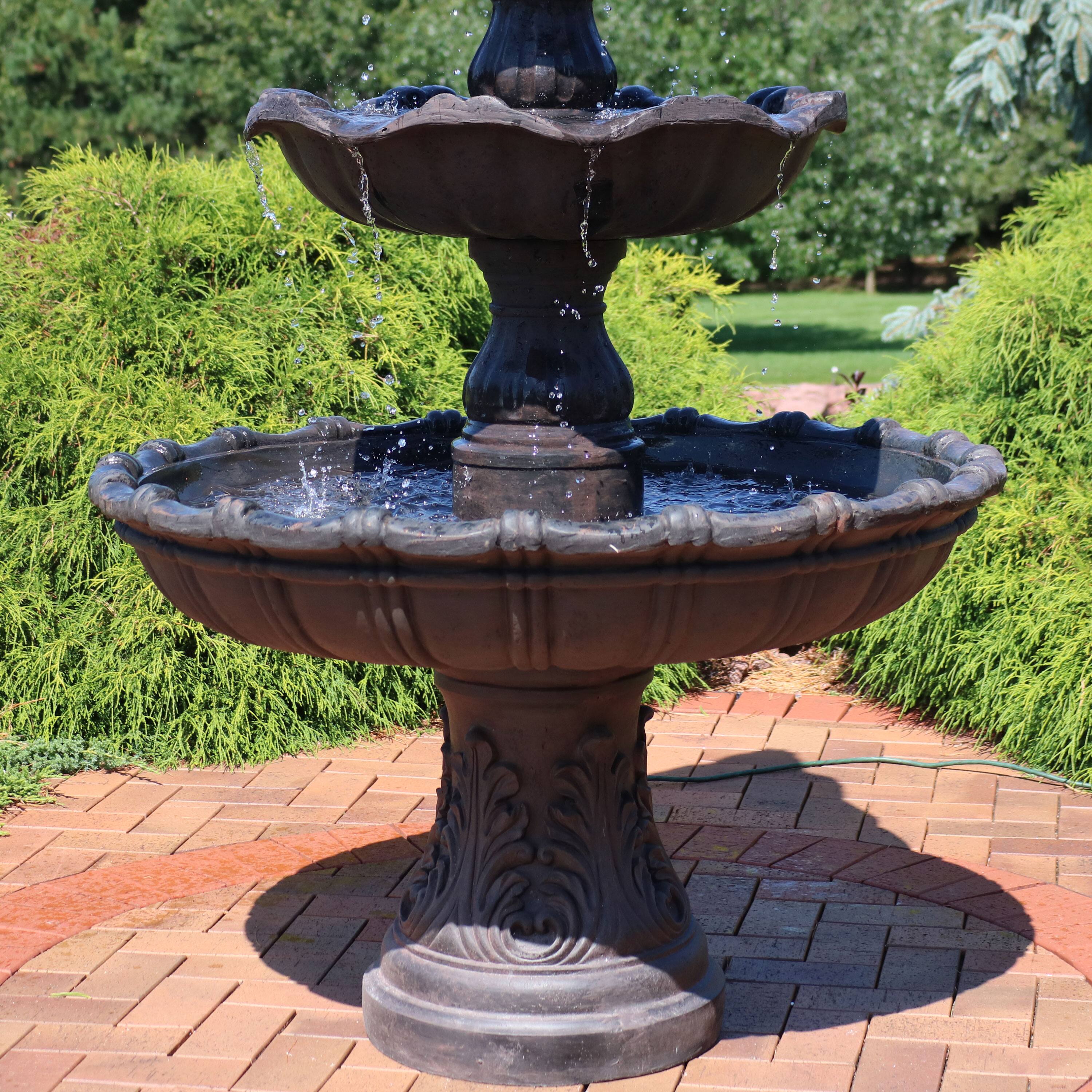 Alt View 5. Sunnydaze - Grand Courtyard Resin Outdoor 4-Tier Water Fountain - Dark Chestnut.