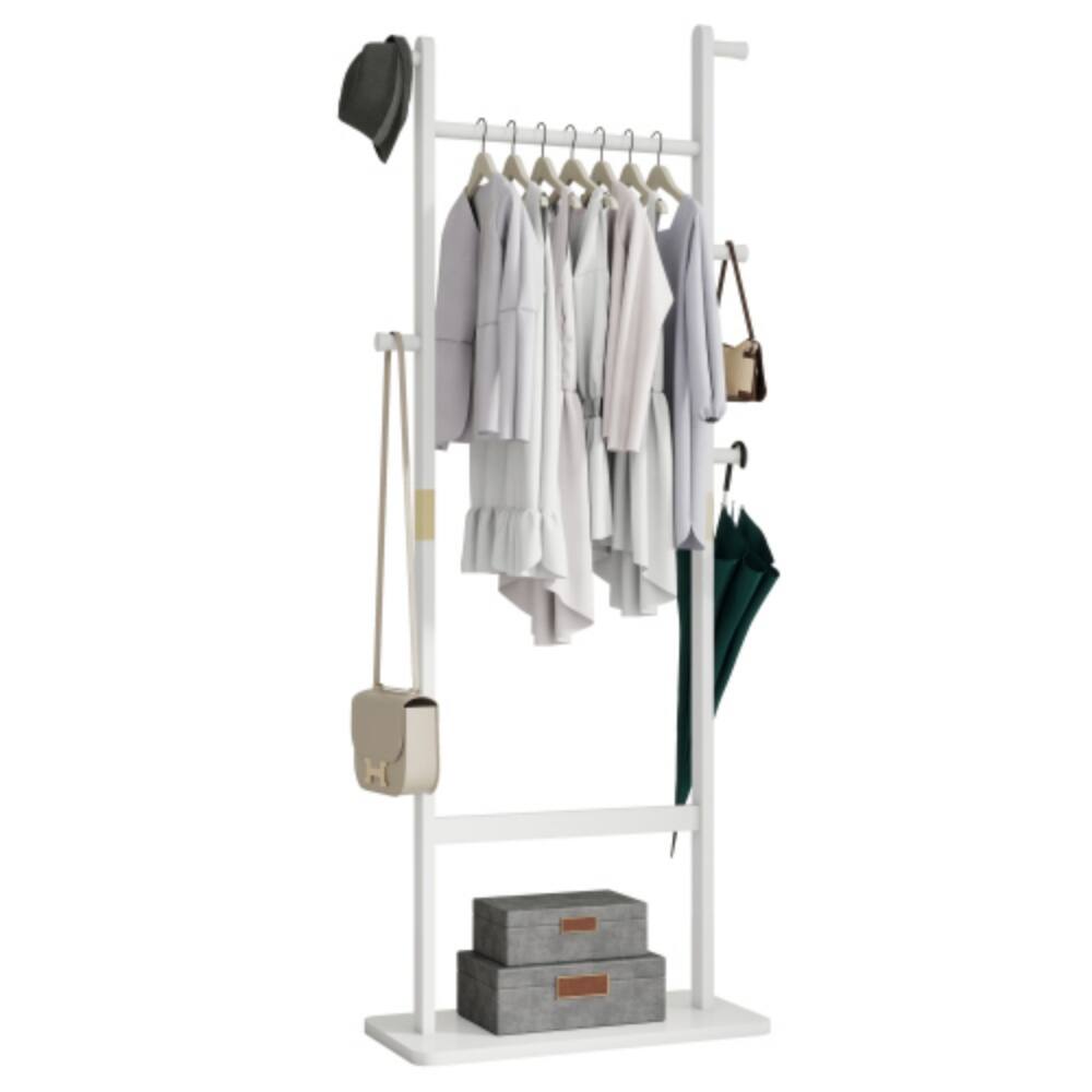 Alt View 1. LUCKY ONE - 71" H Solid Wood Coat Rack Stand w/ White Finish Eco-Friendly Easy Assembly - White.