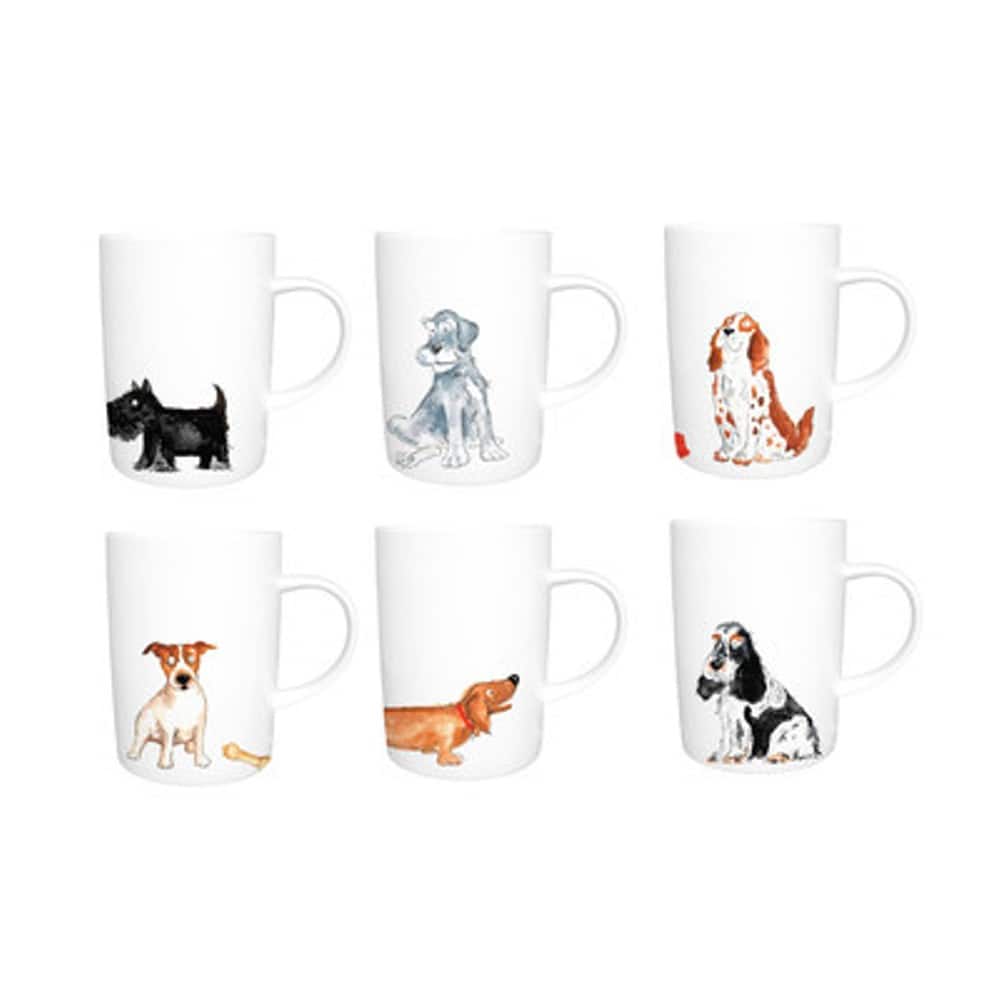 Photos - Mug / Cup Roy Kirkham Jiallo -  Lyric Mug - Dogs Set of 6, Bone China Ceramic Made in England - Mutli color ER2172 