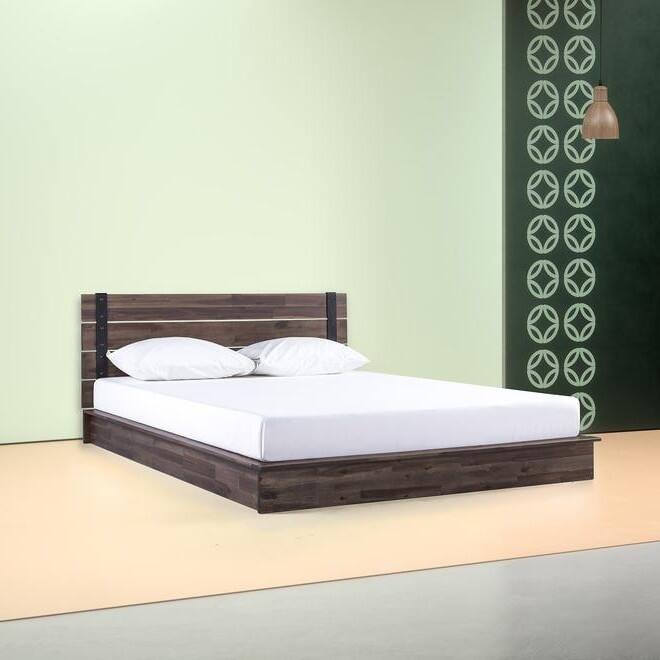 Angle. Hivvago - Hivvago King size Farmhouse Industrial Low Profile Platform Bed Frame - Brown.