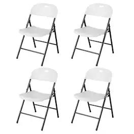 Costway - Foldable Plastic Chairs Set of 4 with Curved PP Seat Ergonomic Backrest Metal Legs - White