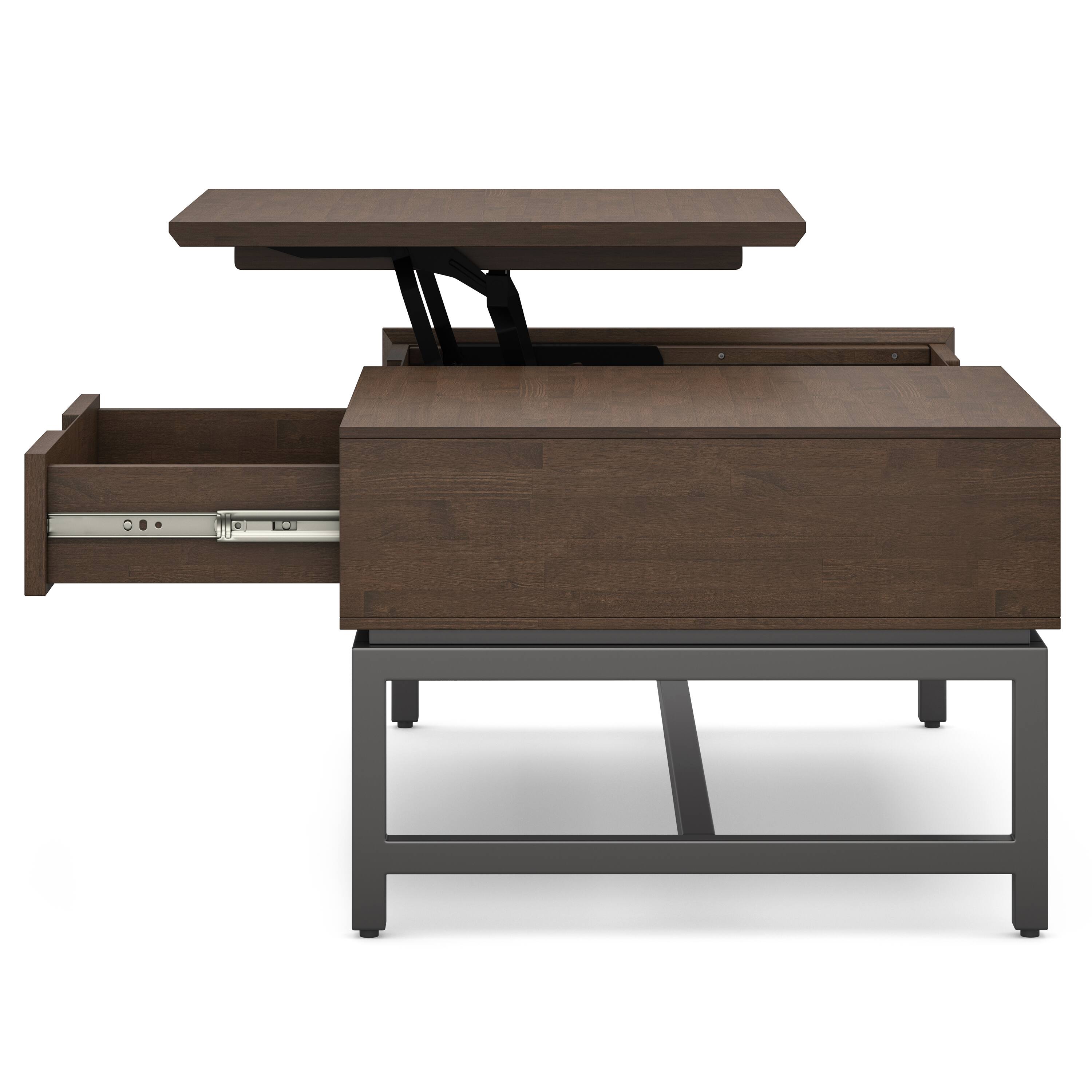 Alt View 4. Simpli Home - Banting SOLID HARDWOOD 48 inch Wide Rectangle Modern Industrial Lift Top Coffee Table in Walnut Brown - Walnut Brown.