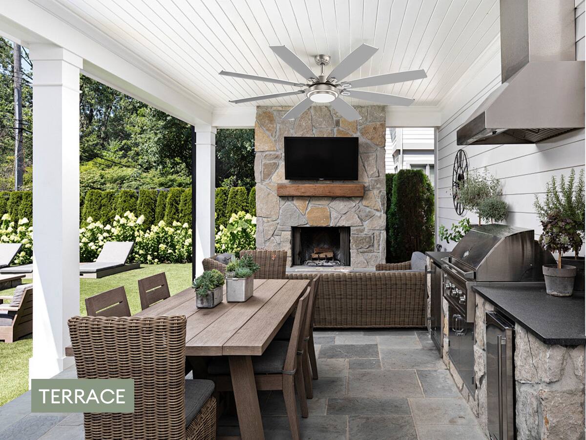 Alt View 6. Siljoy - 72-in Nickel Ceiling Fan with Nickel or oak Color Blades Ceiling Fan With Light-Remote Included - Nickel.