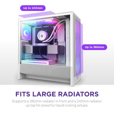 NZXT H5 Flow RGB 2024 Compact ATX Mid Tower Airflow PC Case White NZXT H5 Flow RGB 2024 Compact ATX Mid Tower Airflow PC Case White