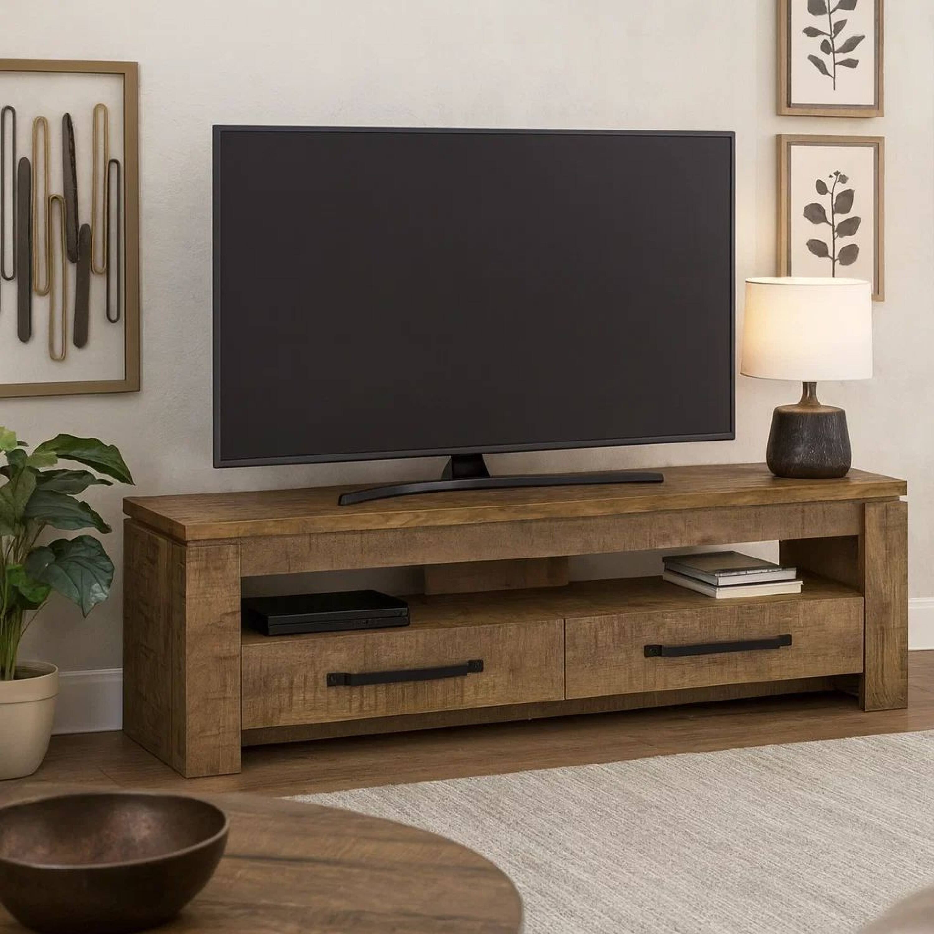 Alt View 6. Manhattan Lane - 59 Inch TV Media Entertainment Console with 2 Drawers - Brown, Black.