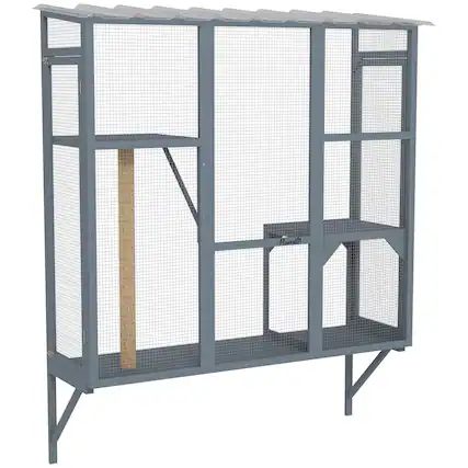 Front. Pawhut - Outdoor Catio, Cat Window Catio Box Enclosure for 2-3 Large Indoor Cats with 2 Jumping Platforms, Scratching Post.