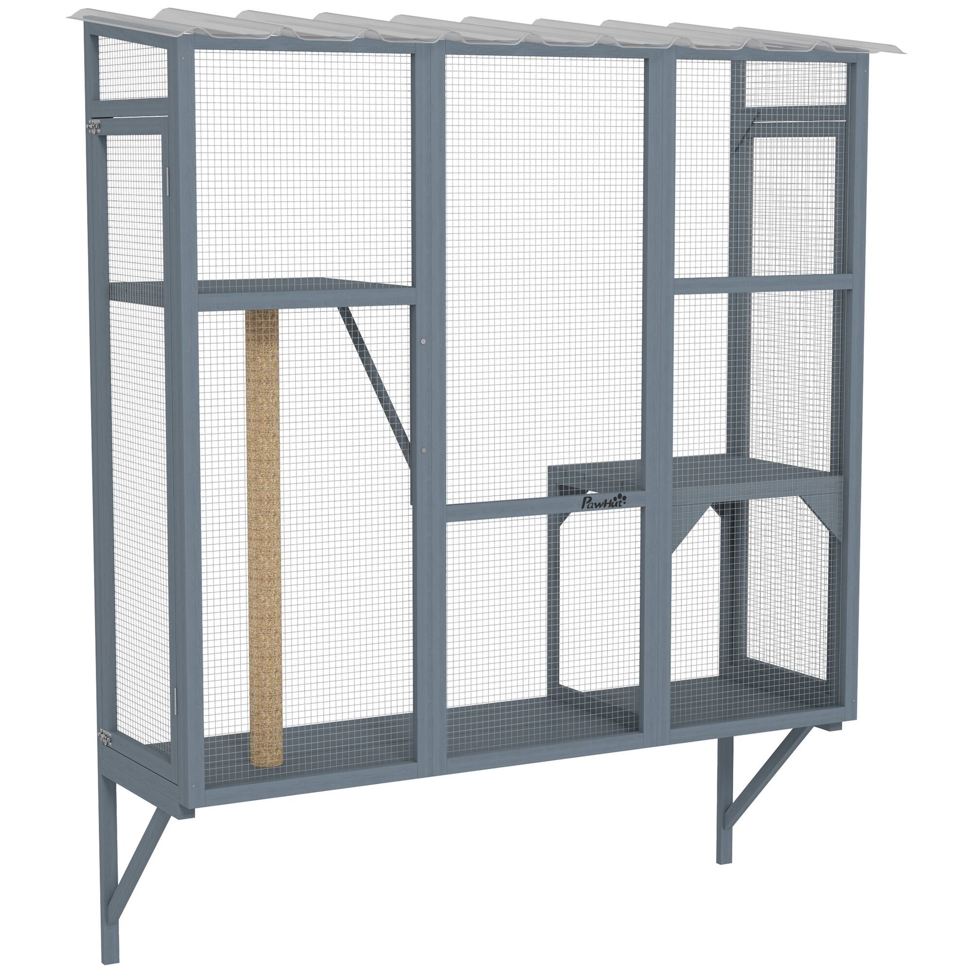 Pawhut - Outdoor Catio, Cat Window Catio Box Enclosure for 2-3 Large Indoor Cats with 2 Jumping Platforms, Scratching Post
