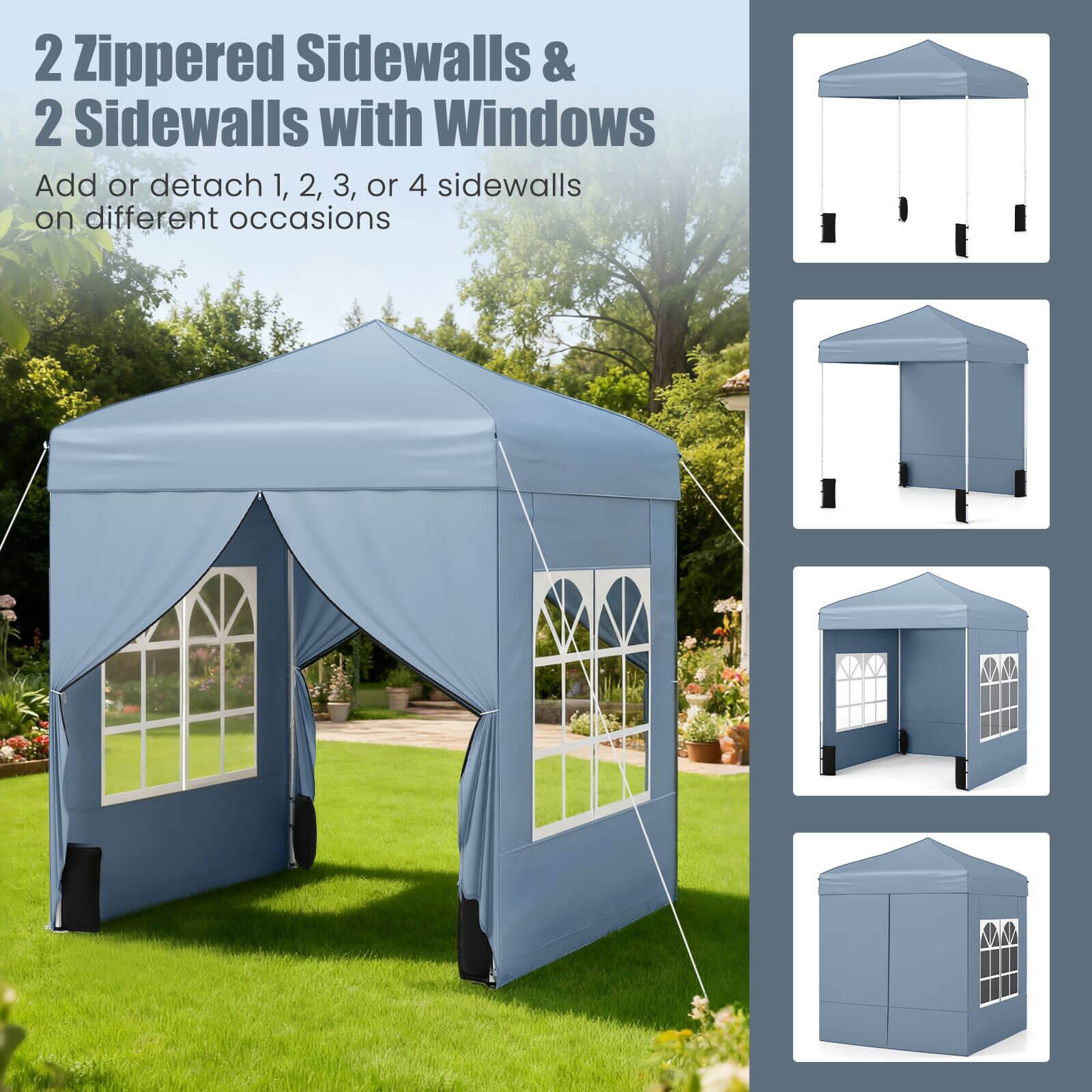 2 Zippered Sidewalls & 2 Sidewalls with Windows  
Add or detach 1, 2, 3, or 4 sidewalls on different occasions