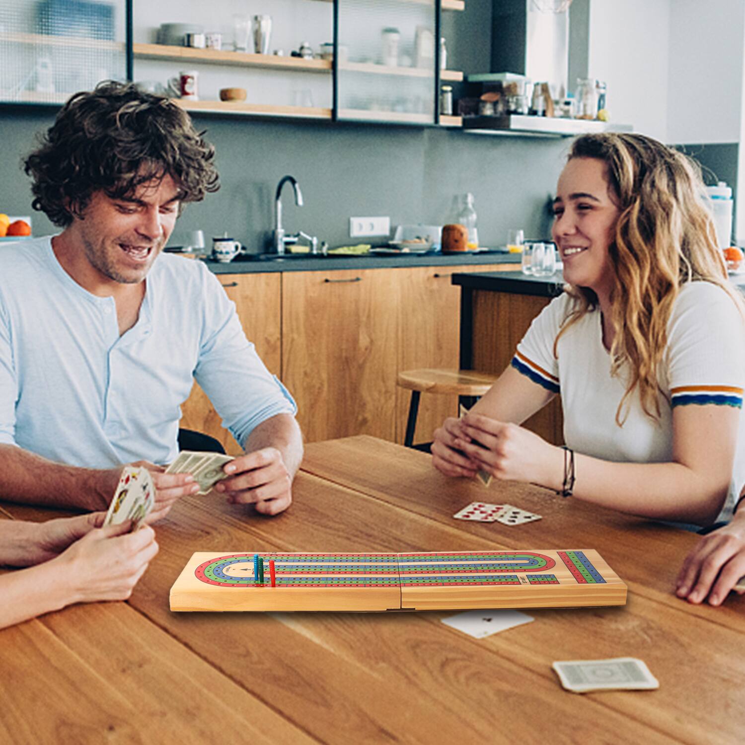 Alt View 3. GSE Games & Sports Expert - Wooden Folding 3-Track Color Coded Portable Travel Cribbage Board with 6 Plastic Pegs, Travel Game.