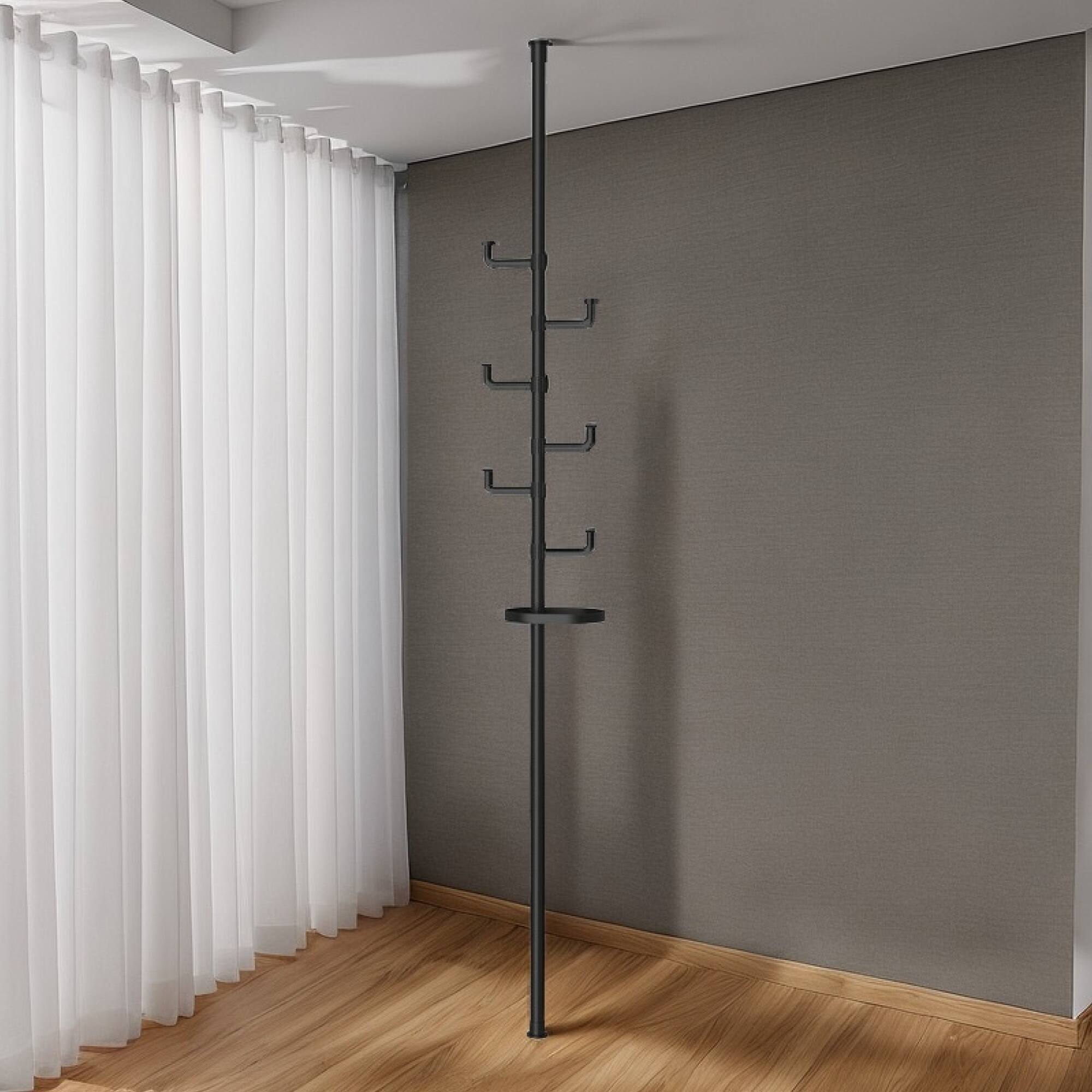 Alt View 4. GOODSILO - Adjustable Floor to Ceiling Tension Rod Laundry Drying Rack with Multi-Layer Design for Indoor and Balcony Use - Black.