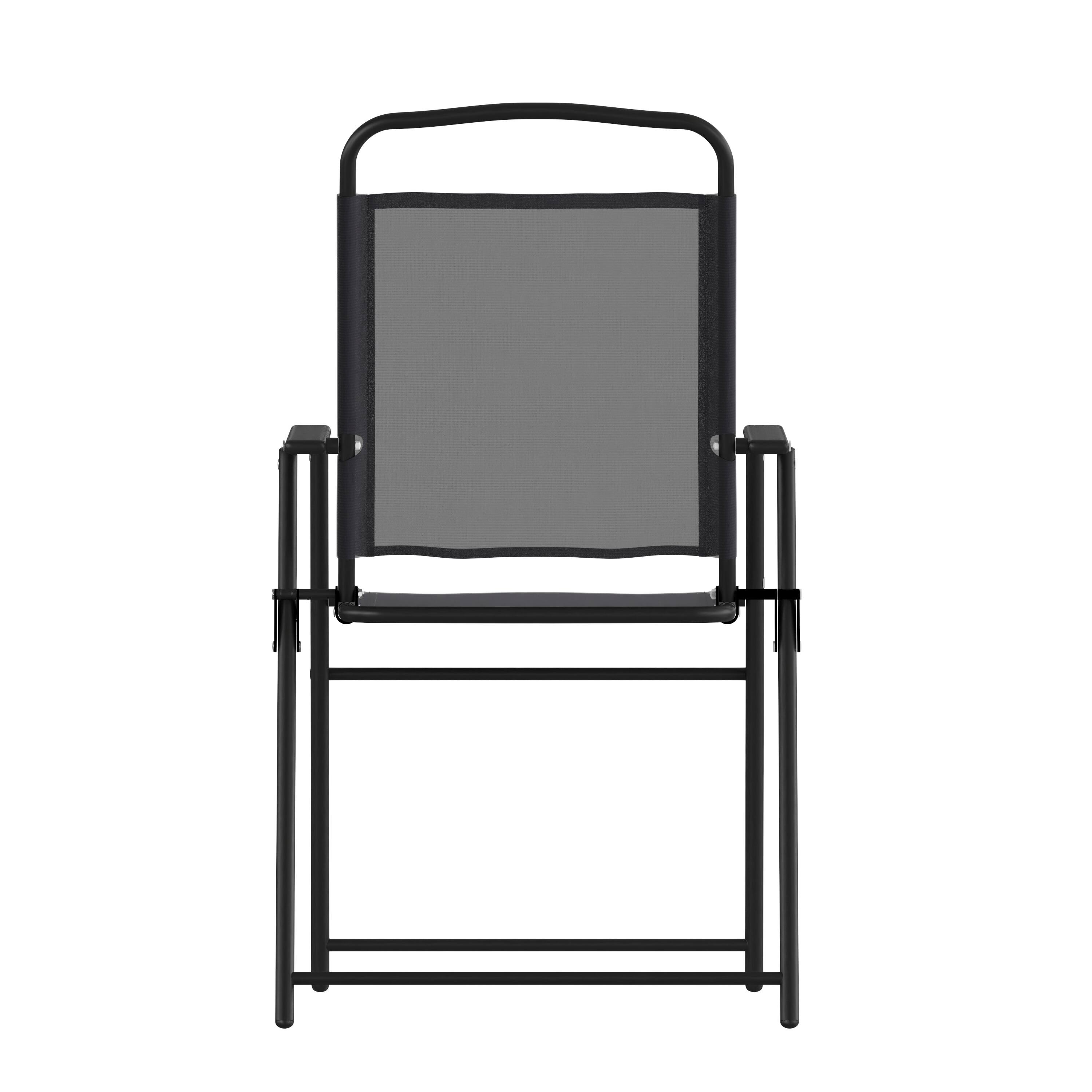 Alt View 9. Emma + Oliver - Munroe Set of 4 Textilene Folding Sling Style Patio Chairs with Armrests - Black.