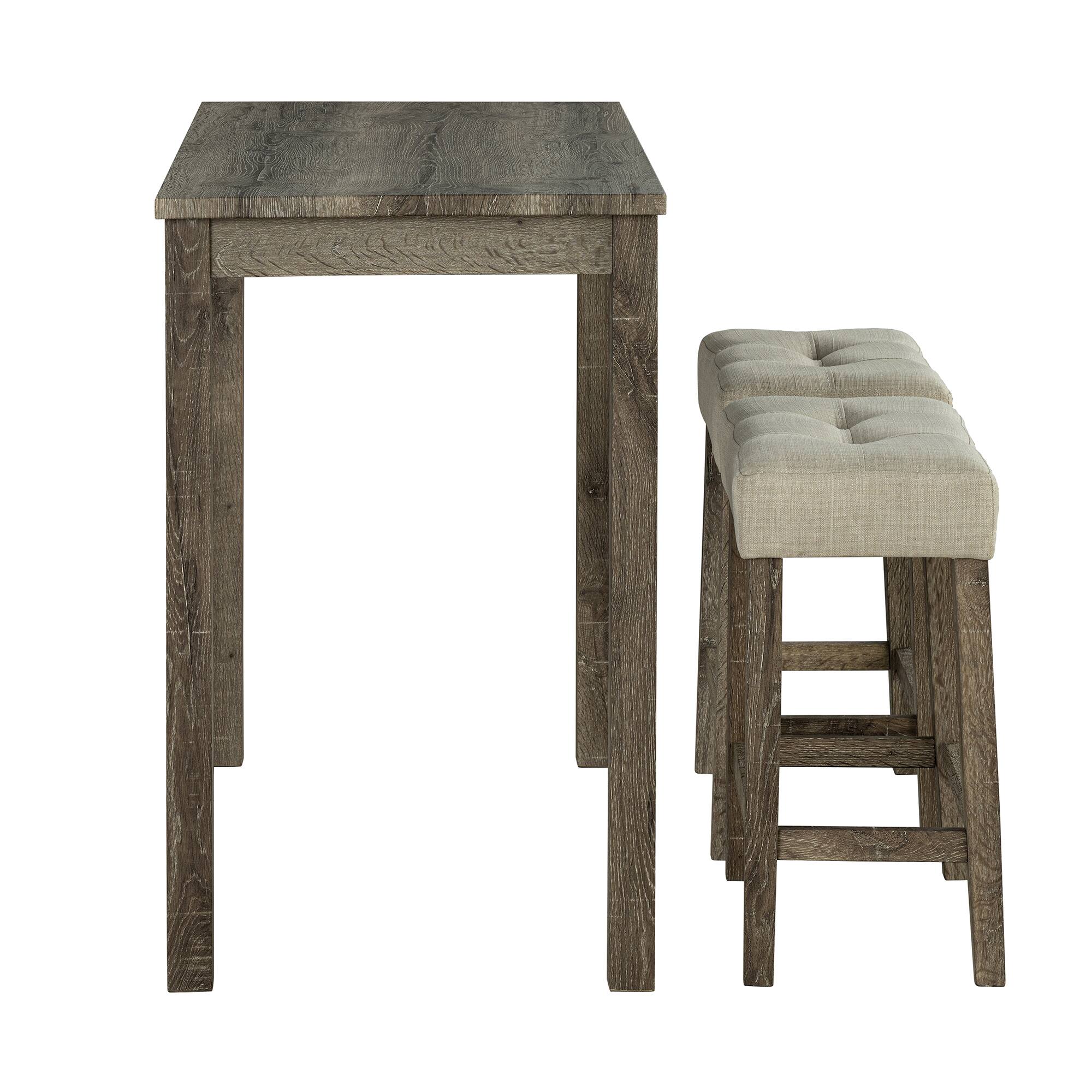 Alt View 1. Vaczon - 3 Piece Dining Table with 2 Upholstered Stools Dining Set for Kitchen, Breakfast Nook and Small Apartment - Wood color.