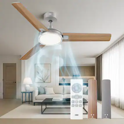 Front. DREO - DREO 52 in. Indoor Grey Standard Ceiling Fan, Downrod Mount with Light and Remote.