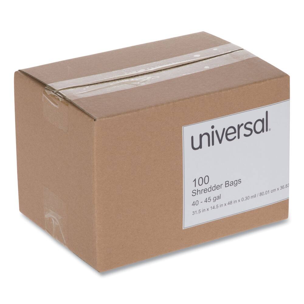 universal.  
100 Shredder Bags  
40 - 45 gal  
31.5 in x 14.5 in x 48 in x 0.30 mil / 80.01 cm x 36.83 cm
