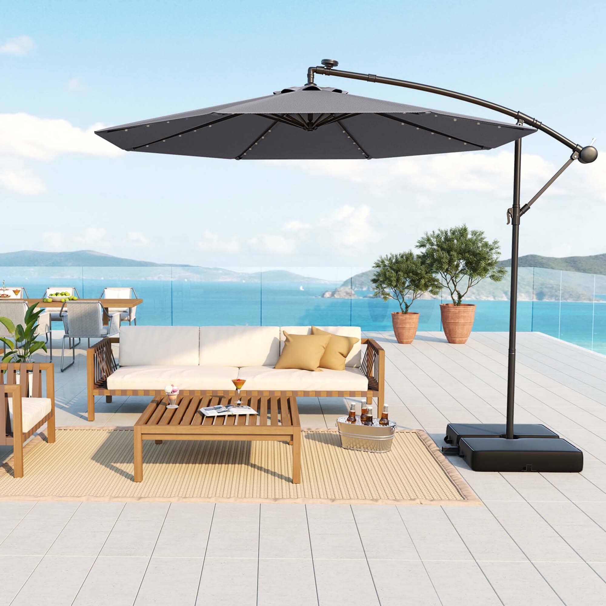 Alt View 3. Costway - Patio 10FT Hanging Offset Umbrella 32 LED Lights Sand Bag Outdoor Cross Base - Dark Gray.