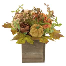 Northlight - Floral and Pumpkin Wooden Box Fall Harvest Decoration - 10" x 8" - and Brown - Orange