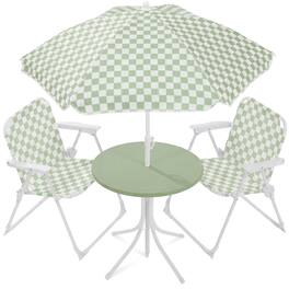 Best Choice Products - Kids Outdoor Table and Chair Set with Umbrella, 3-Piece Foldable Toddler Picnic Set Ages 2-5 - Sage - Sage / White