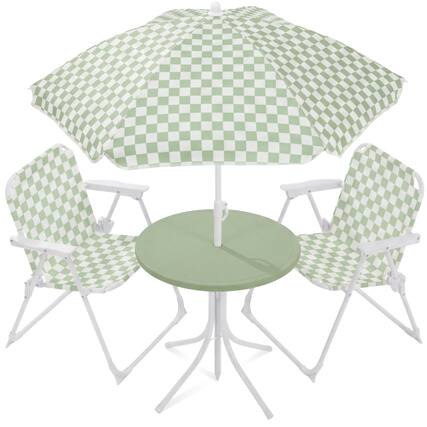 Front. Best Choice Products - Best Choice Products Kids Outdoor Table and Chair Set with Umbrella, 3-Piece Foldable Toddler Picnic Set Ages 2-5 - Sage - Sage / White.