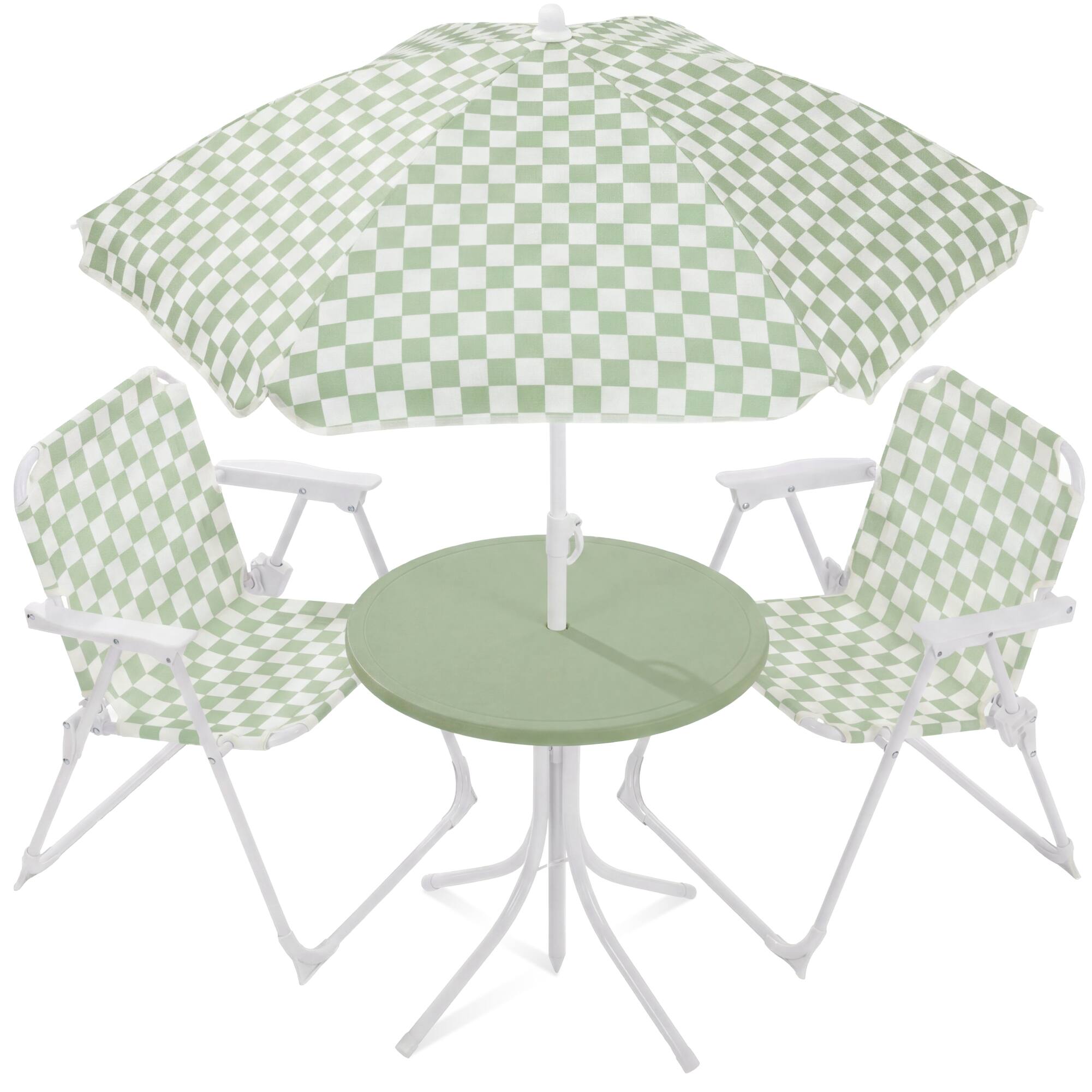 Front. Best Choice Products - Best Choice Products Kids Outdoor Table and Chair Set with Umbrella, 3-Piece Foldable Toddler Picnic Set Ages 2-5 - Sage - Sage / White.