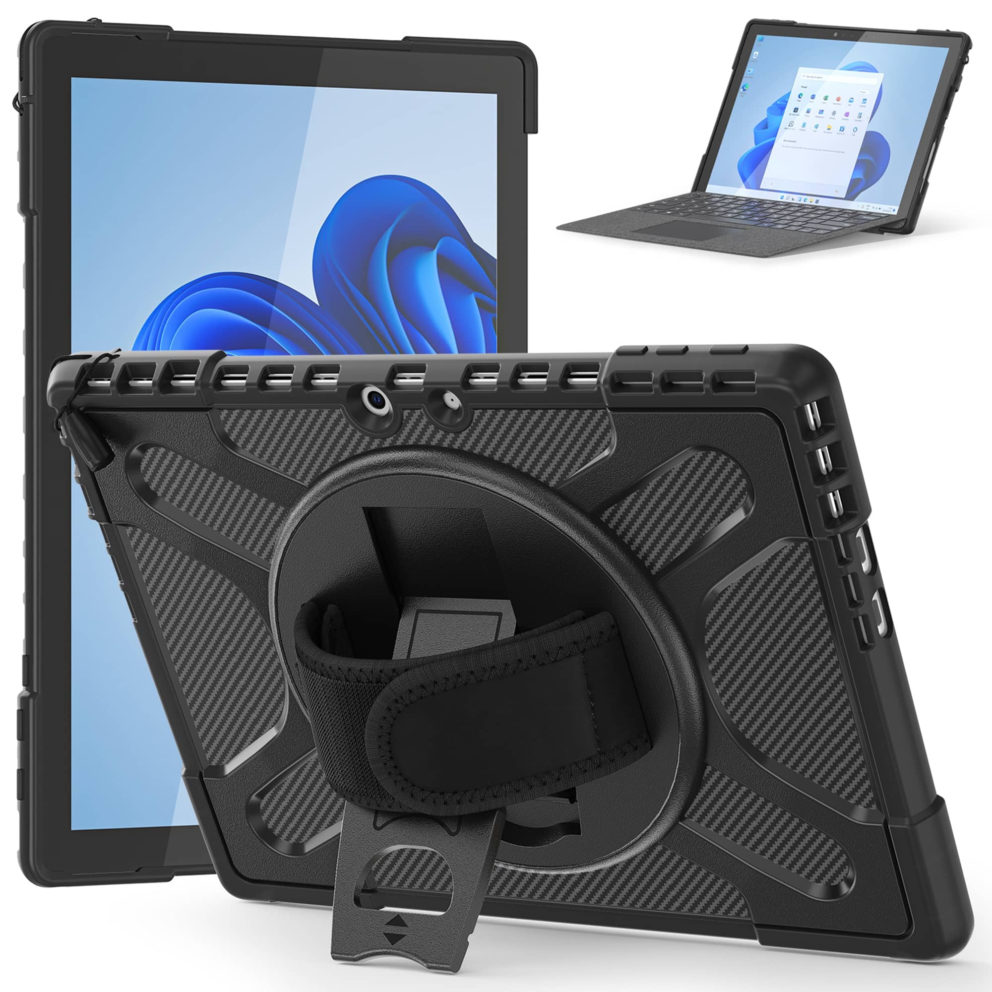 Dteck - Case for Microsoft Surface Pro 9 13 inch, Heavy Duty Shockproof Rugged Case with Kickstand and Hand Strap - Black