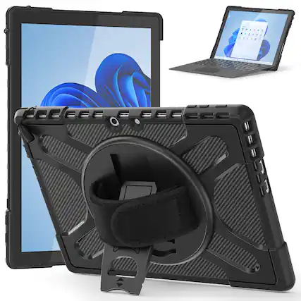 Front. Dteck - Case for Microsoft Surface Pro 9 13 inch, Heavy Duty Shockproof Rugged Case with Kickstand and Hand Strap - Black.