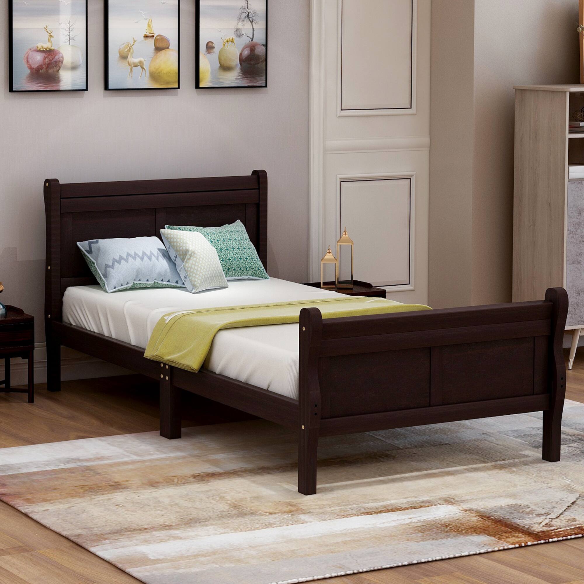 Angle. GOODSILO - Solid Wood Twin Platform Bed Frame with Headboard and Footboard for Modern Bedroom Decor - Espresso.