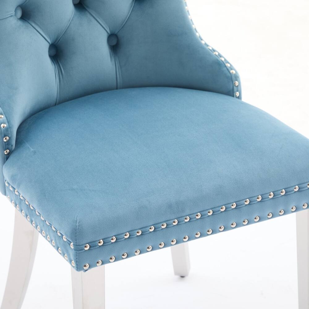 Alt View 7. Loheer - Loheer Velvet Dining Chairs Light Blue Tufted Upholstered Modern Seating with Chrome Legs Nailhead Trim Set of 2 - Light Blue.