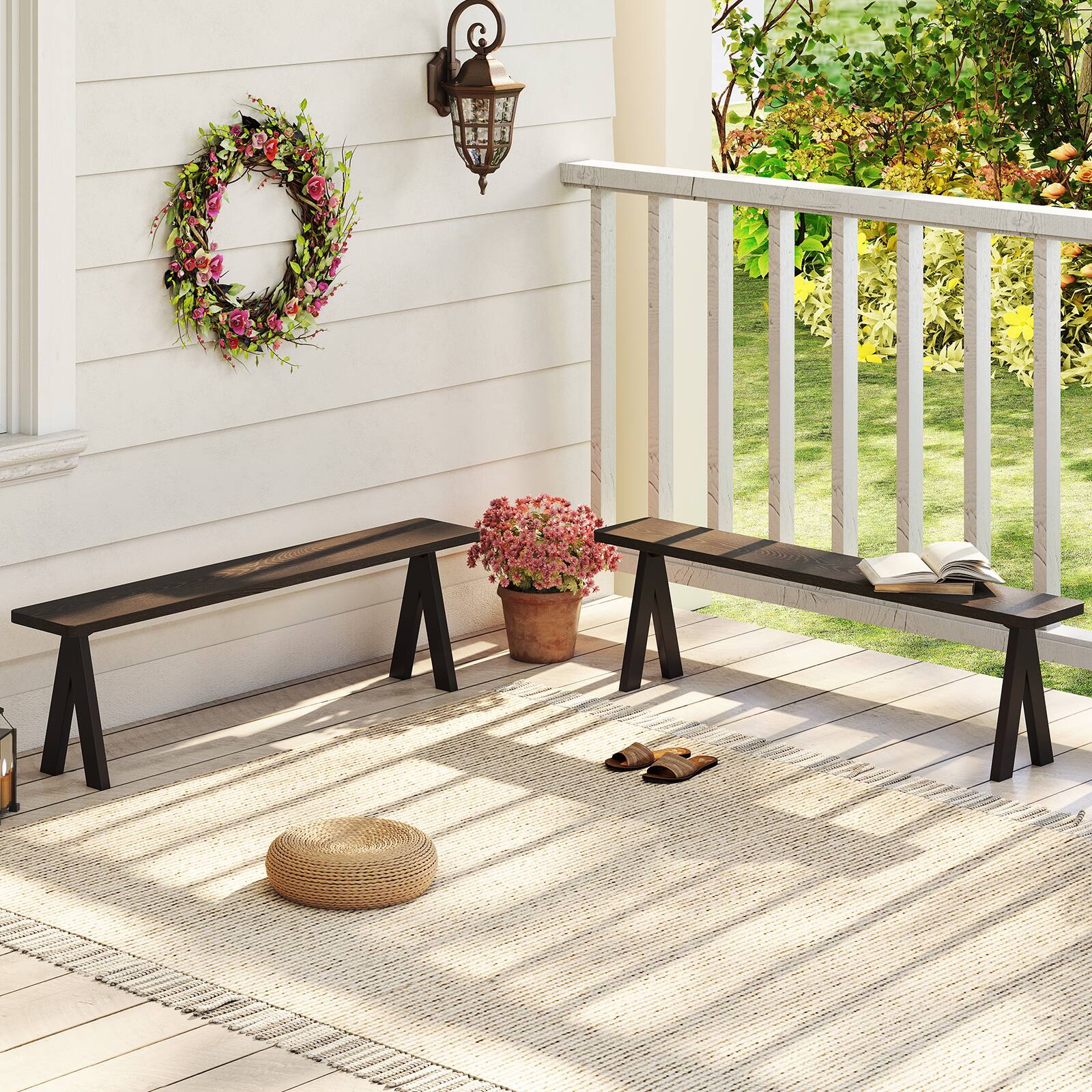 Alt View 1. Gymax - Gymax 3-Person Outdoor Bench Set of 2 w/ 800 LBS Bearing Capacity for Garden - Dark Brown.