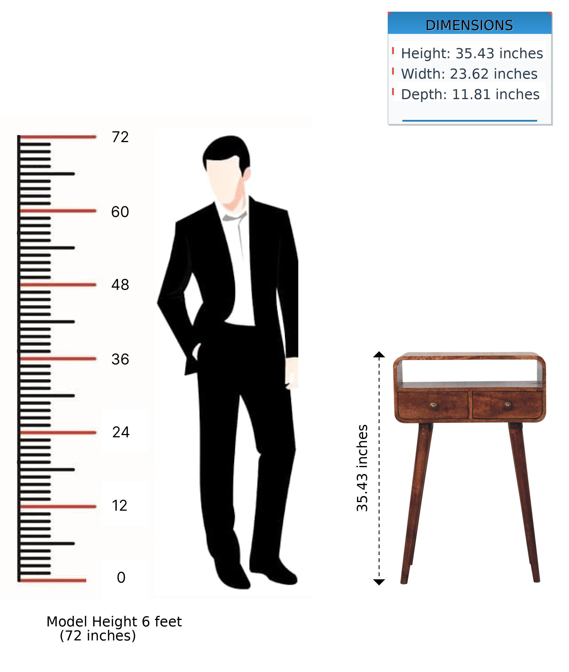 DIMENSIONS  
Height: 35.43 inches  
Width: 23.62 inches  
Depth: 11.81 inches  

Model Height 6 feet (72 inches)