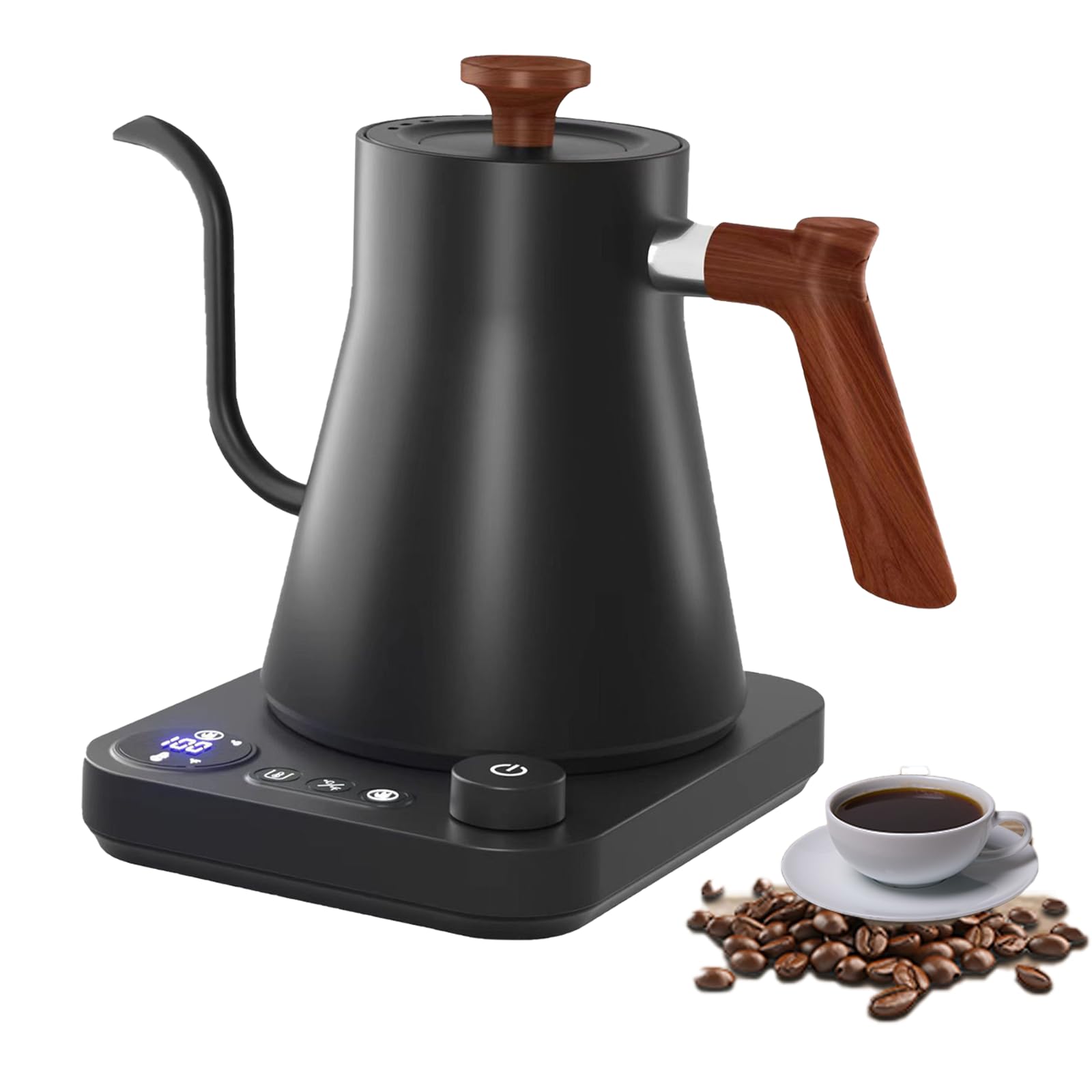 Front. Dapper Styles - Electric Gooseneck Tea Kettle With Temperature Control 1200w Coffee Auto Shut Off Fast Heating Stainless St... - Black.