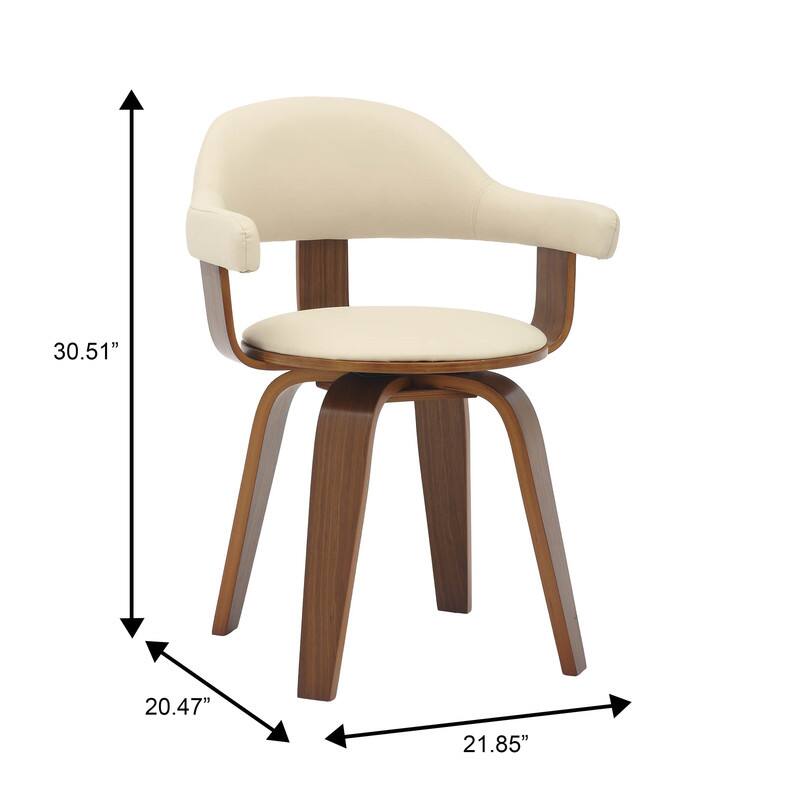 LeisureMod - Brivo Modern Leather Upholstered Side Dining Chair with Open Back and Swivel for Home Living Room or Office - Cream - Thumbnail 2