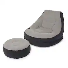 Front. Intex - Inflatable Ultra Lounge Chair With Cup Holder And Ottoman Set - Gray.