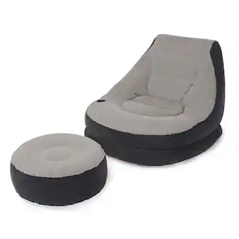 Intex - Inflatable Ultra Lounge Chair With Cup Holder And Ottoman Set - Gray