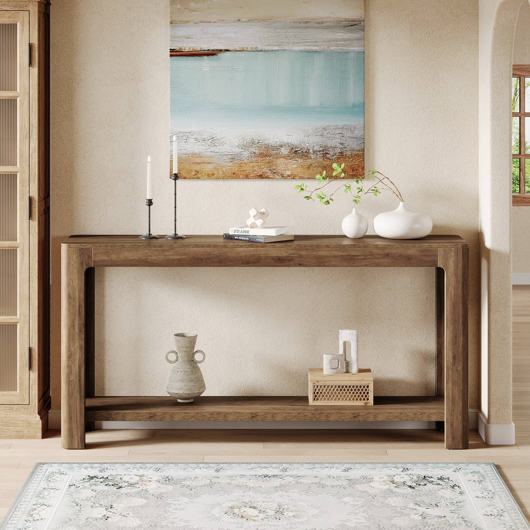 Alt View 2. Tribesigns - Console Table with Engineered Wood Construction and Space-Saving Design for Entryway and Hallway - Brown.