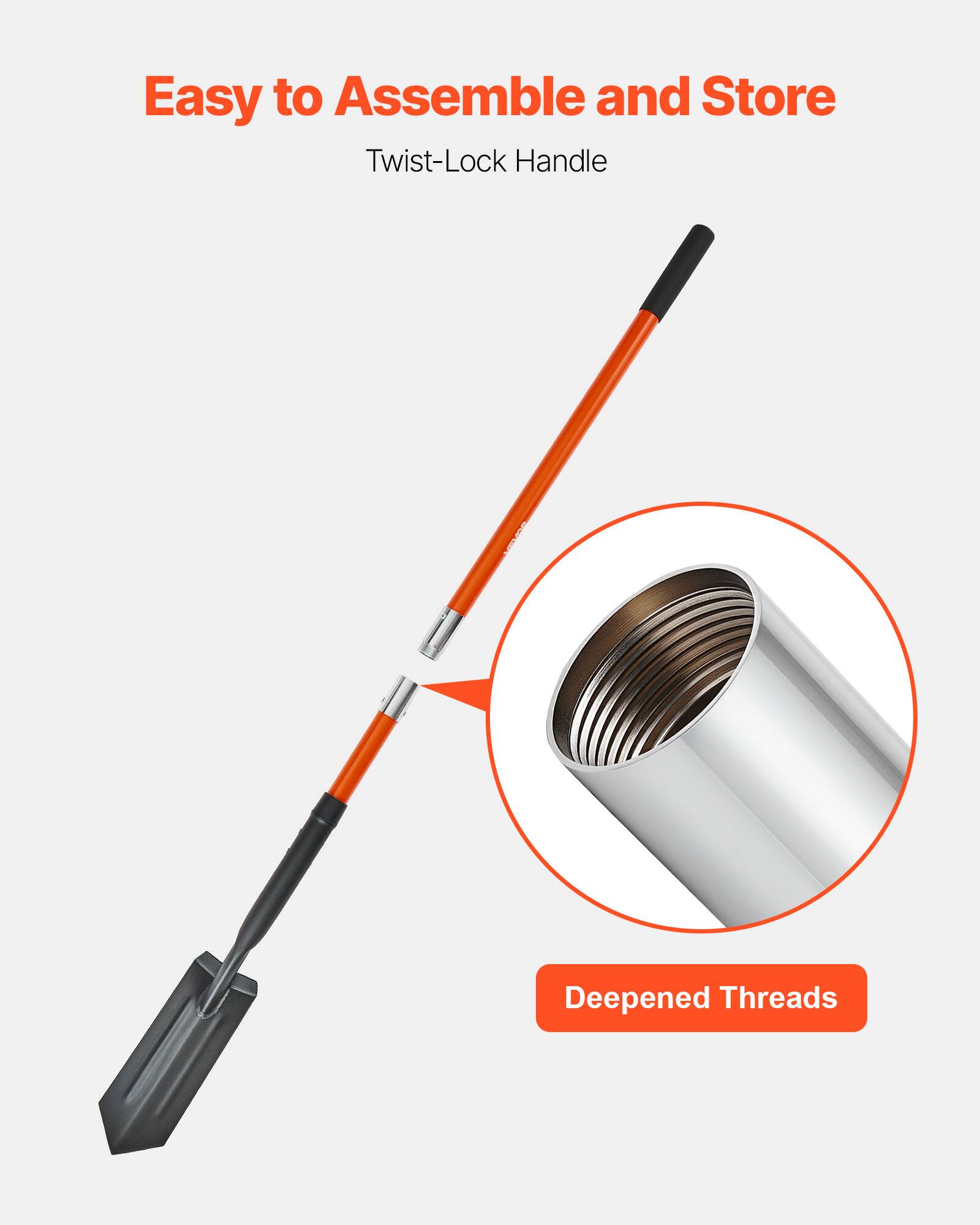 Easy to Assemble and Store  
Twist-Lock Handle  
Deepened Threads